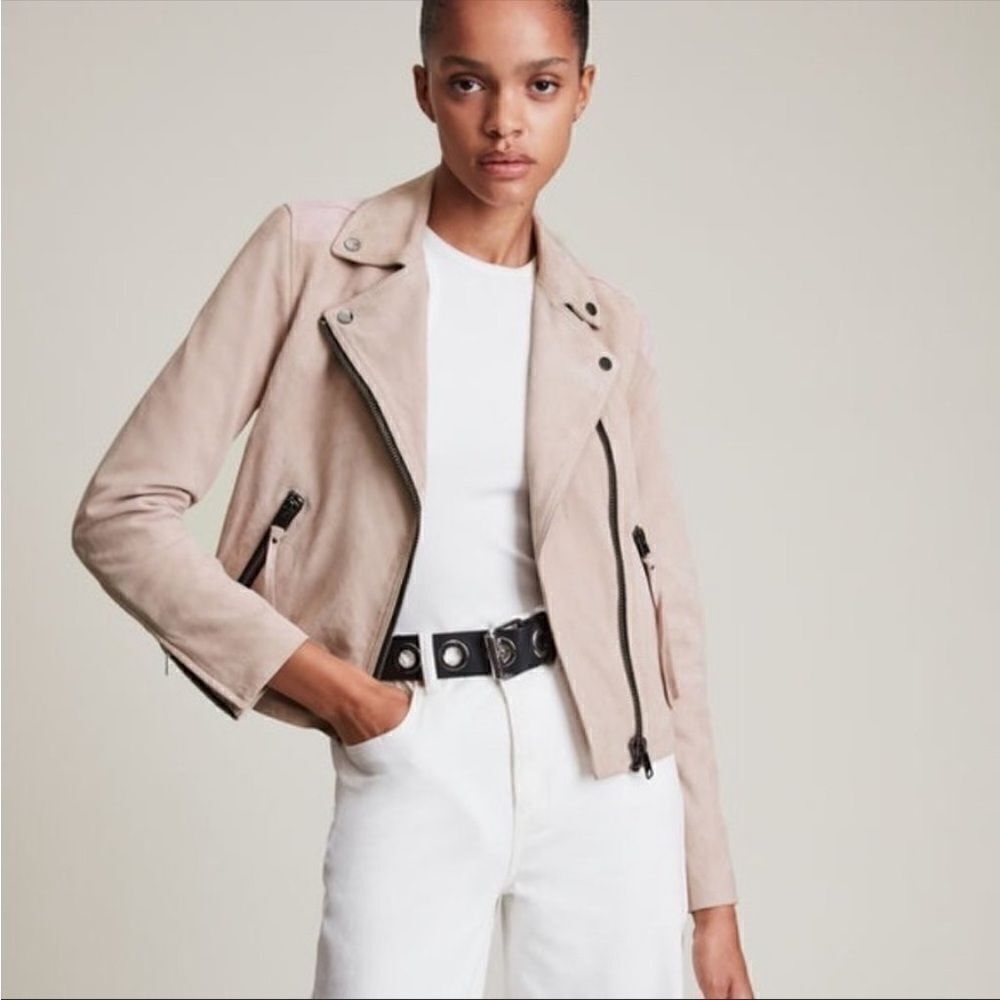 Allsaints Dalbyleather Biker Jacket Sz 4us Cloud Pink Nwt